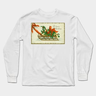 A Merry Christmas. (Sled with holly) by Ellen Clapsaddle Long Sleeve T-Shirt